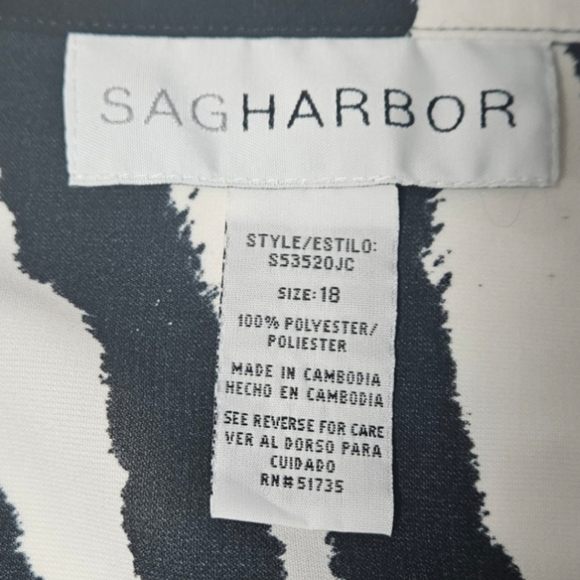 Sag Harbor Blouse, Black/White, Yellow Hibiscus. Button Down, 18 EUC✔️ - Picture 11 of 16
